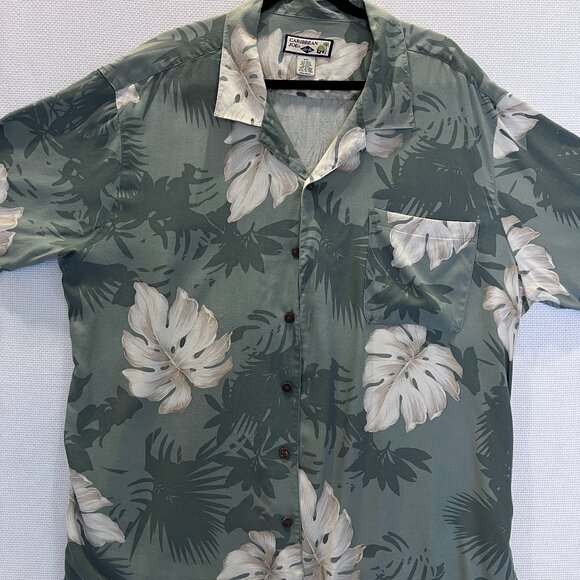 Caribbean Joe Other - Caribbean Joe‎ XXL Hawaiian Shirt Green Floral Silk Rayon Tropical Button Up